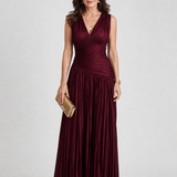 Donnabelle™ | Sleeveless Pleated V Neck Midi Dress