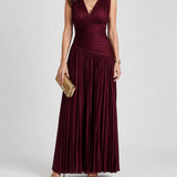 Donnabelle™ | Sleeveless Pleated V Neck Midi Dress