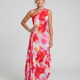 Donnabelle™ | One Shoulder Pleated Bodice Midi Dress