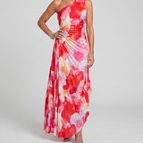 Donnabelle™ | One Shoulder Pleated Bodice Midi Dress
