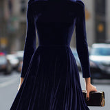 Elissa™ | Navy Blue Long-Sleeve Midi Dress