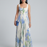 Donnabelle™ | Sleeveless Square Neck Floral Print Midi Dress