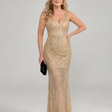 Donnabelle™ | Sequin Sleeveless Sheer Panel Midi Dress