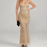 Donnabelle™ | Sequin Sleeveless Sheer Panel Midi Dress