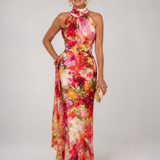 Donnabelle™ | Halter Neck Floral Print Maxi Dress