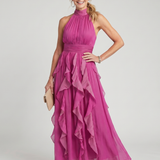 Donnabelle™ | High Neck Gathered Ruffle Layers Maxi Dress