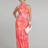 Donnabelle™ | Halter Neck Printed Pattern Maxi Dress