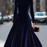 Elissa™ | Navy Blue Long-Sleeve Midi Dress