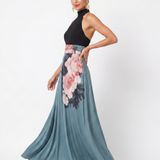 Donnabelle™ | Halter Bodice Floral Skirt Maxi Dress