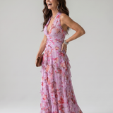 Donnabelle™ | Halter Neck Ruched Bodice Floral Maxi Dress