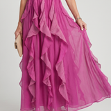 Donnabelle™ | High Neck Gathered Ruffle Layers Maxi Dress