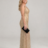 Donnabelle™ | Sequin Sleeveless Sheer Panel Midi Dress