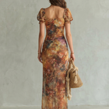 Donnabelle™ | Ruffled Sleeve Ruched Slit Midi Dress