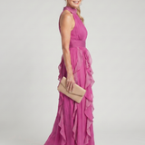 Donnabelle™ | High Neck Gathered Ruffle Layers Maxi Dress