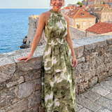 Donnabelle™ | Gathered Waist Abstract Print Midi Dress