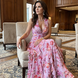 Donnabelle™ | Halter Neck Ruched Bodice Floral Maxi Dress