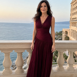 Donnabelle™ | Sleeveless Pleated V Neck Midi Dress