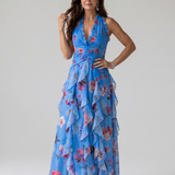 Donnabelle™ | Halter Neck Ruched Bodice Floral Maxi Dress