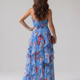 Donnabelle™ | Halter Neck Ruched Bodice Floral Maxi Dress