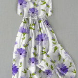 Sage™ | Retro Lace-Up Waist Half Sleeve Floral Dress