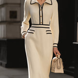 Magidan™ | Trim Midi Dress With Button Detail