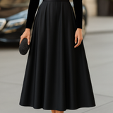 Ava™ | Elegant Black Velvet And Satin Midi Dress