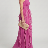 Donnabelle™ | High Neck Gathered Ruffle Layers Maxi Dress