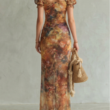 Donnabelle™ | Ruffled Sleeve Ruched Slit Midi Dress