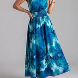 Donnabelle™ | Gathered Waist Abstract Print Midi Dress