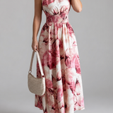 Donnabelle™ | Gathered Waist Abstract Print Midi Dress