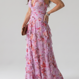 Donnabelle™ | Halter Neck Ruched Bodice Floral Maxi Dress
