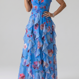 Donnabelle™ | Halter Neck Ruched Bodice Floral Maxi Dress
