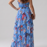 Donnabelle™ | Halter Neck Ruched Bodice Floral Maxi Dress