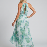 Donnabelle™ | Pleated Halter Soft Floral Pattern Midi Dress