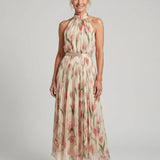 Donnabelle™ | Halter Neck Floral Midi Dress