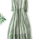 Arya™ | Womens Art Retro Round Neck Lace Up Waist Dress
