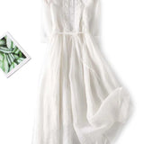 Arya™ | Womens Art Retro Round Neck Lace Up Waist Dress