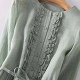 Arya™ | Womens Art Retro Round Neck Lace Up Waist Dress