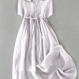 Isla™ | Elegant Cotton Linen Mid Sleeve Dress